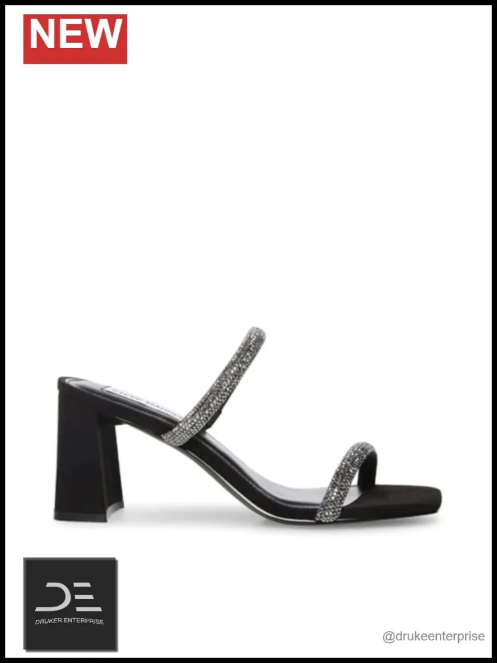 Rhinestone Double-Strap Heeled Sandals Block Heel 3 Inch Women's Shoes